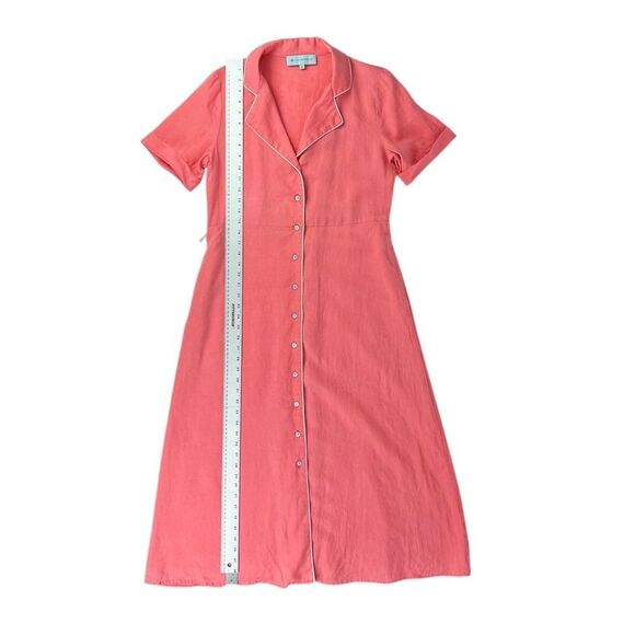 Tuckernuck Salmon Pink Button Down Collared Linen Belted Midi Dress Size Medium - Picture 4 of 7
